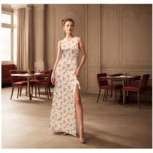 Reformation Cream Floral Maxi Dress